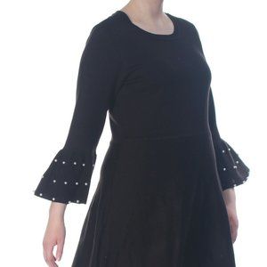 JESSICA HOWARD WOMEN'S Black Kimono Sleeve Jewel Neck Fit + Flare Dress FITS S-L